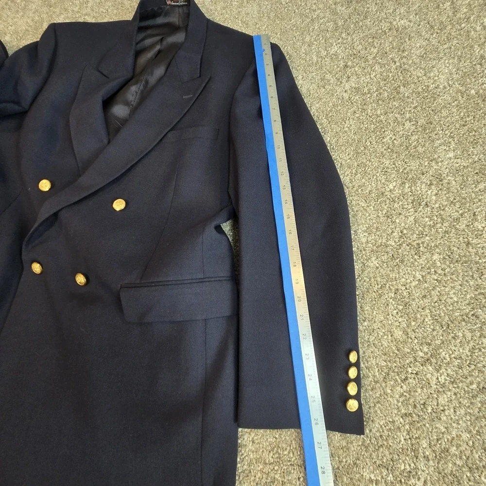 Stafford Blazer Men 44L Navy Blue Gold Button Double Breasted Sports Coat Jacket - Picture 8 of 10